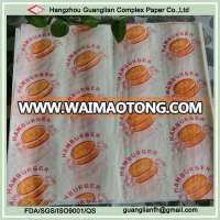 Wax Coated Hamburger Wrapping Paper